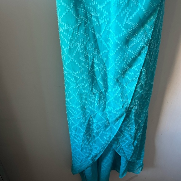 Alice & Olivia Silk-Cotton Tie-Waist Wrap Turquoise Dress - 8 - Picture 5 of 15